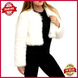 Faux Fur Cropped Jacket Long Sleeve Open Front Winter Cardigan Outerwear